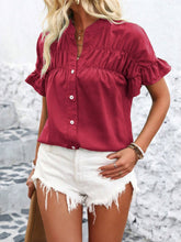 Button Down Ruffled Short Sleeve Shirt OutfitFlow